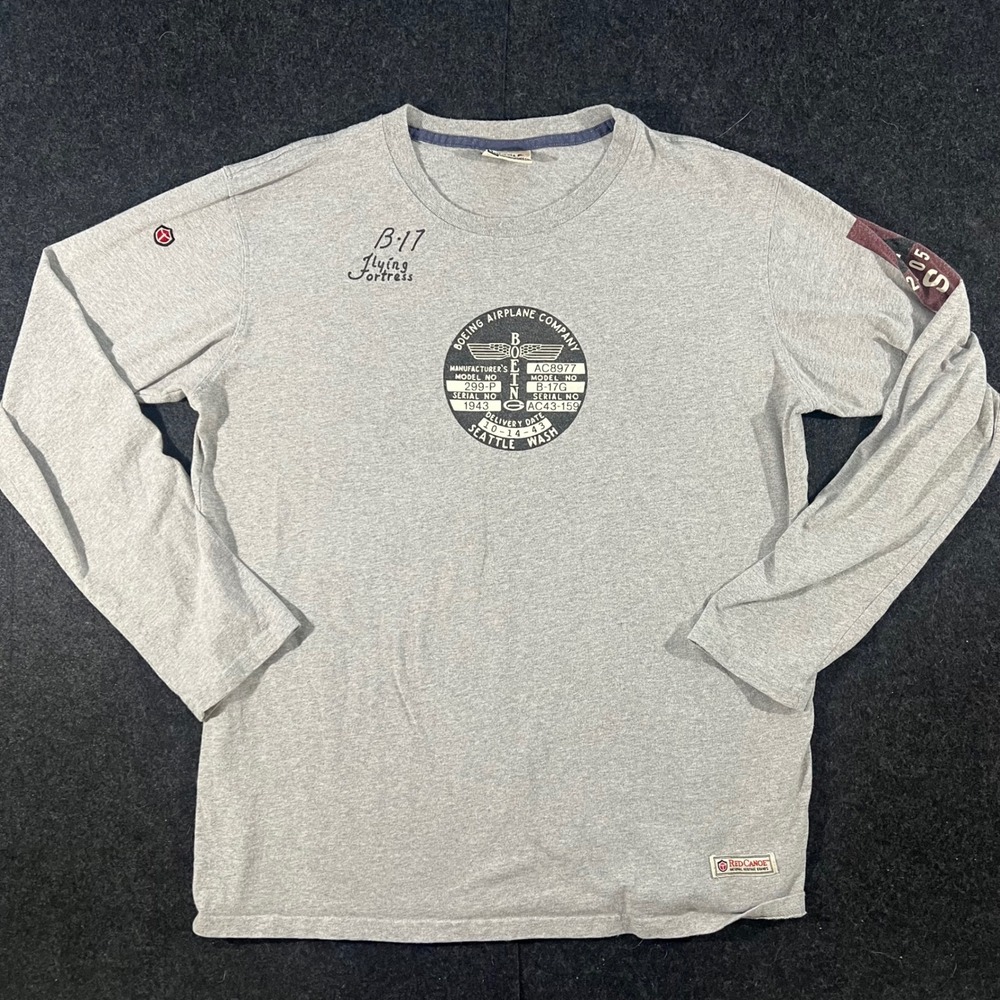 VTG Red Canoe Boeing B-17 Flying Fortress Mens XXL Gray Long Sleeve T-Shirt